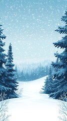 Fototapeta premium Serene winter landscape with frosty tones of icy blue and white, capturing the peaceful stillness of a snowy scene in nature. Highlights the beauty of winter.