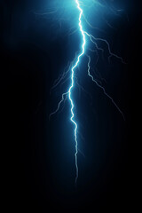 Lightning strike illuminating dark night sky with blue light