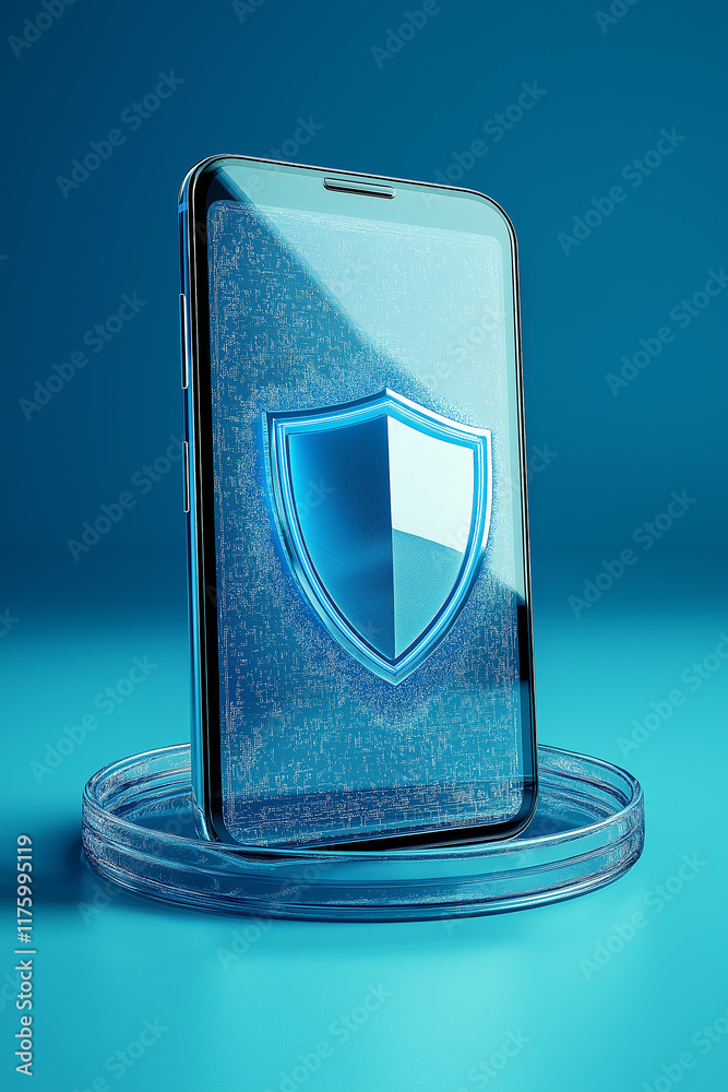 Poster Smartphone showing shield icon is protecting user data and privacy