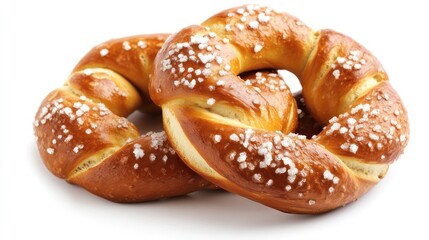 Delicious Golden Brown Pretzels with Salt Crystals A Close Up Photography of Two Freshly Baked Pretzels