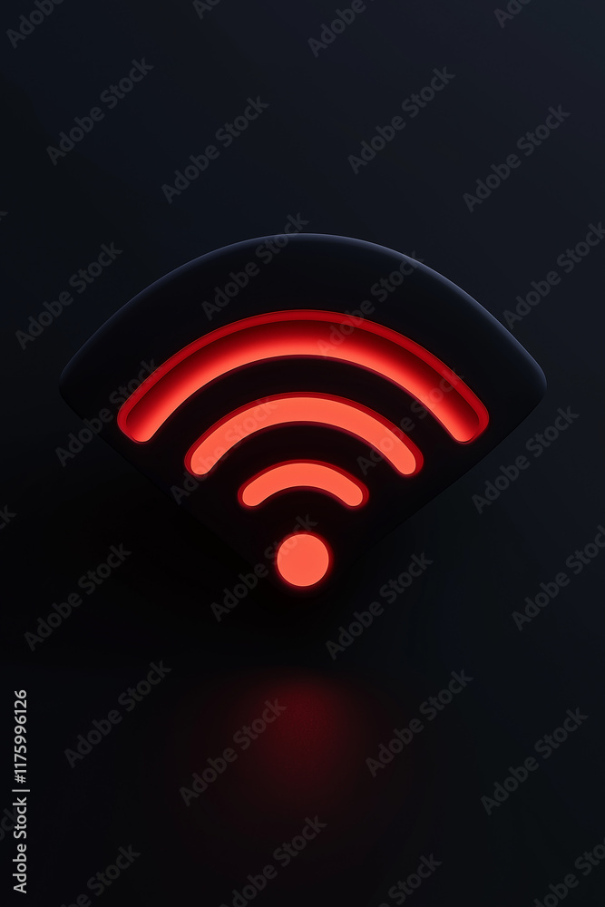 Aufkleber glowing red wi-fi symbol on dark background representing wireless network connectivity