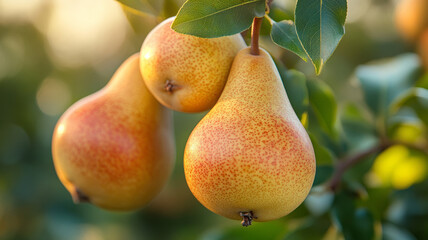 Ripe pears hanging on a tree branch