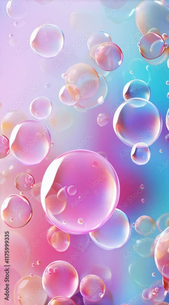 Aufkleber Ethereal and dreamlike image featuring iridescent soap bubbles of varying sizes floating against a vibrant, multicolored gradient backdrop, creating a whimsical and playful atmosphere