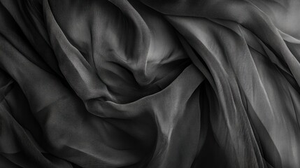 Obraz premium Draped dark grey fabric with soft folds and shadows.