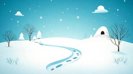Fototapeta premium Groundhog Day Snowy landscape with winter scenery and footprints.