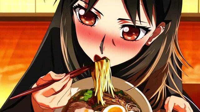 Animate eating Noodle rameng, food Japanese concept