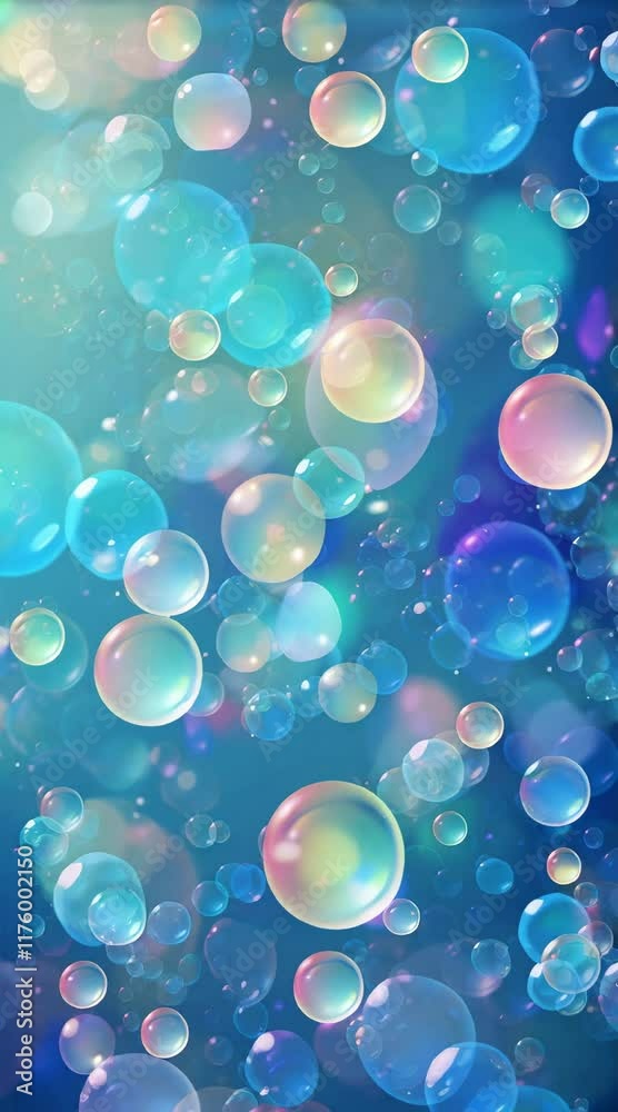 Aufkleber colorful soap bubbles of various sizes are floating against a vibrant blue backdrop, creating a whim