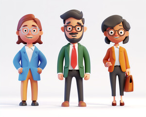 Fototapeta premium Professional Cartoon Characters Illustration with Three Diverse Business People