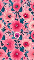 Whimsical floral pattern background in pink pattern background