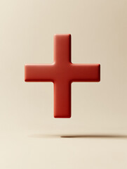 Obraz premium 3D red cross symbol on a light beige background