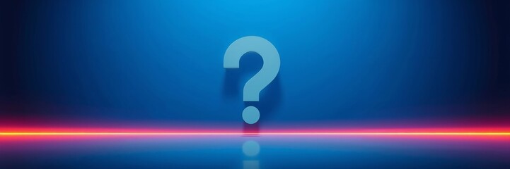 Minimalist digital illustration of a question mark on blue background