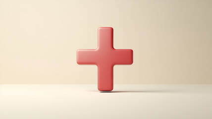 Obraz premium Pink cross symbol on neutral background.