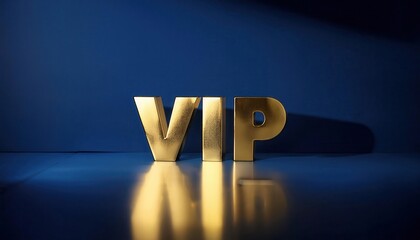 Golden VIP Letters on Blue Background with Reflection