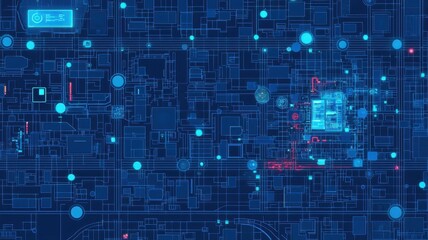 Obraz premium Cargo Route Concept. Digital circuit board with glowing blue lines and nodes representing technology and data flow.