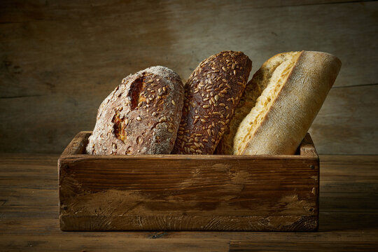 various kinds of freshly baked bread