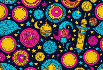 Printable pattern for wall decorations, covers, wallpapers, greeting cards on the occasion of a Muslim holiday. Ramadan . Oil painting