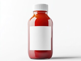 Obraz premium Amber glass bottle with blank label, isolated on white background. (1)