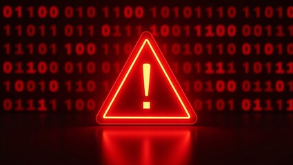 Digital warning sign with binary code background
