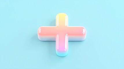 Fototapeta premium A glossy, pastel-colored plus sign on a light blue background, evoking a sense of positivity and creativity.