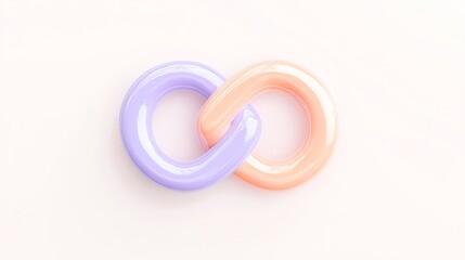 Two intertwined rings in soft pastel colors of purple and peach, set against a light background, creating a harmonious and playful visual.