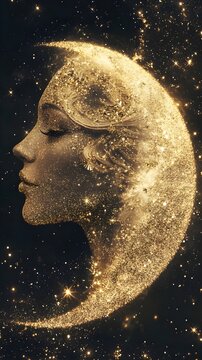 fantasy style gold godess of the moon