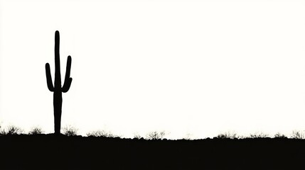 Lone saguaro cactus silhouette against a white background. © SlashStd