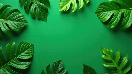 Fototapeta premium Vibrant Green Tropical Leaf Frame with Copy Space for Text and Images