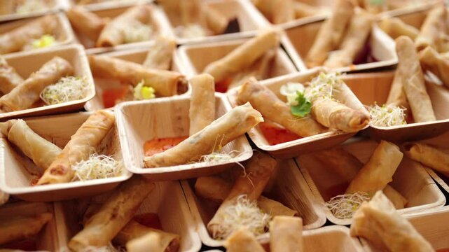 spring rolls with sweet chili sauce, catering service