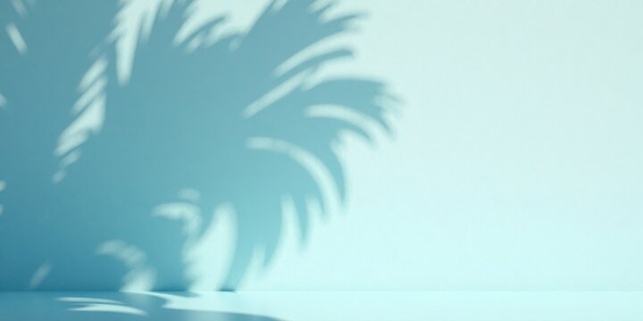 Serene Light Blue Wall with Palm Frond Shadow Overlay for Product Display