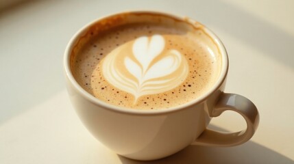 Creamy Latte Art in a Warm Mug on a Sunny Day