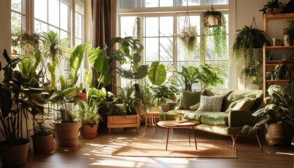 Obraz premium modern living room with lots of plants