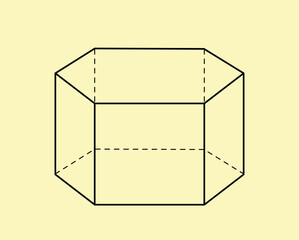 3D geometric outline shape. Volumetric geometric figure. Abstract pattern and ornament. Education and learning. Template and layout. Linear vector illustration isolated on yellow background