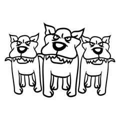 3 Bad Dogs Dangerous Team Three Evil Friends Crew Design Lover Art Vector Illustration Card T-Shirt Poster Sticker Graphic Print Decorative Drawing Isolated Logo Decoration Symbol Creative Cool Style
