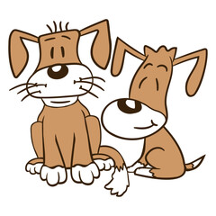 2 Dogs Team Sitting Two Friends Crew Happy Brother Design Lover Art Vector Illustration Card T-Shirt Poster Sticker Graphic Print Decorative Drawing Isolated Logo Decoration Symbol Creative Cool Style