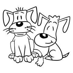 2 Dogs Team Sitting Two Friends Crew Happy Brother Design Lover Art Vector Illustration Card T-Shirt Poster Sticker Graphic Print Decorative Drawing Isolated Logo Decoration Symbol Creative Cool Style