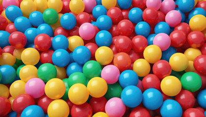 Obraz premium Colorful plastic balls scattered across a play area for children engaging in playful activities indoors