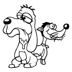 2 Dogs Team Stupid Two Friends Crew Unhappy Sad Design Lover Art Vector Illustration Card T-Shirt Poster Sticker Graphic Print Decorative Drawing Isolated Logo Decoration Symbol Creative Cool Style
