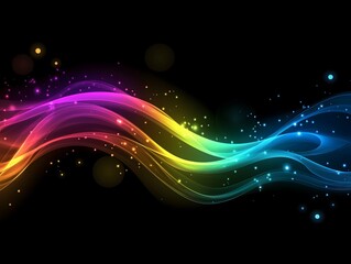 Fototapeta premium Fluid and wavy lines in neon colors, black background, glowing effect