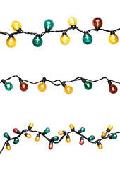 Colorful Festive String Lights in Yellow, Green, and Red, Isolated on Transparent and White Background