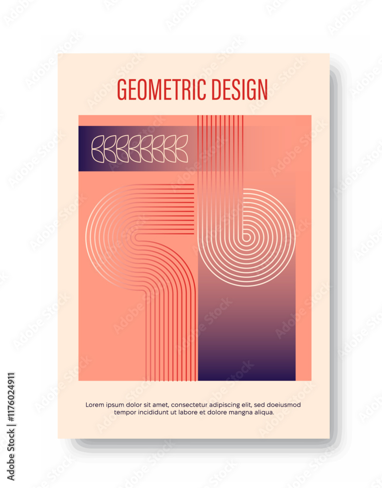 Wall mural abstract geometric poster. orange patterns from linear ornaments. dynamic cool effect. template and 