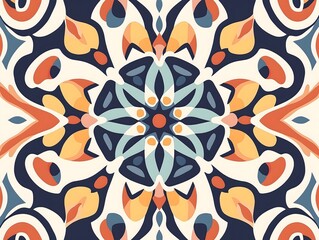 Fototapeta premium Symmetrical mandala-inspired pattern with abstract shapes and vivid hues