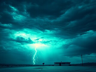 Dramatic lightning strike illuminates suburban house at night