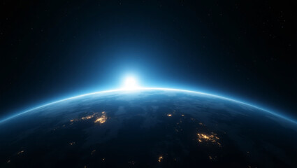 Obraz premium Earth from space at sunrise with city lights