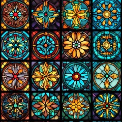 Stained glass pattern with bright colors, artistic design for interior decoration and copy space