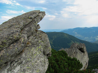 Carpathian rock formations on a cloudy day