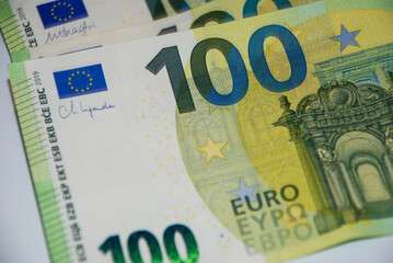 Euro banknotes showcasing detailed design features
