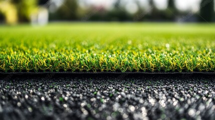 A beautifully maintained garden showcases a lush, green expanse of Bermuda grass, complemented by a curved line of bushes and trees in the background, bathed in the diffused light of a cloudy sky and