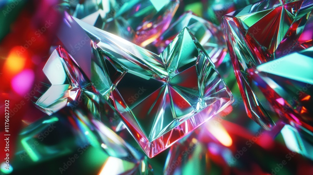 Poster vibrant abstract crystal shapes with colorful reflections and refractions creating a captivating vis