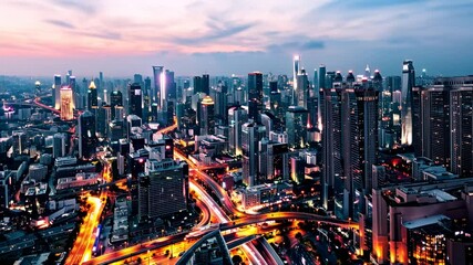 Day to Night Timelapse of a Vibrant City Skyline - Powered by Adobe