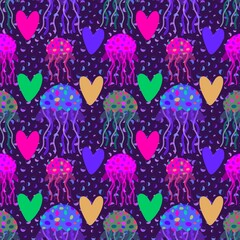 Animals seamless summer ocean jellyfish pattern for wrapping paper and fabrics